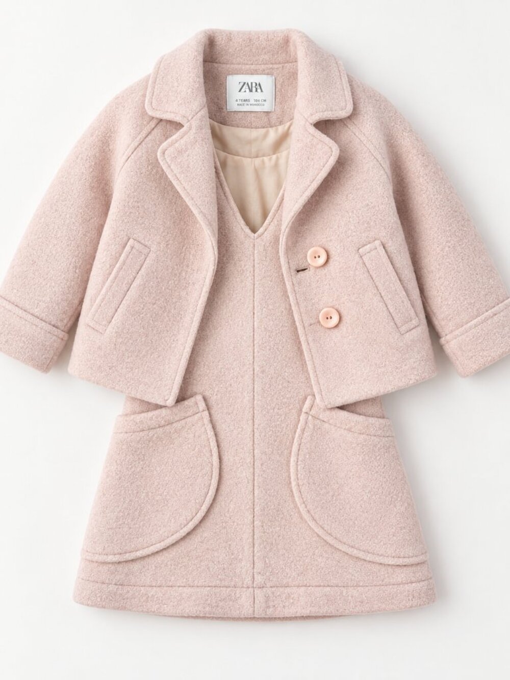 Zara Girls Blush Pink Coat & Dress Set – Size 4Y (104)
